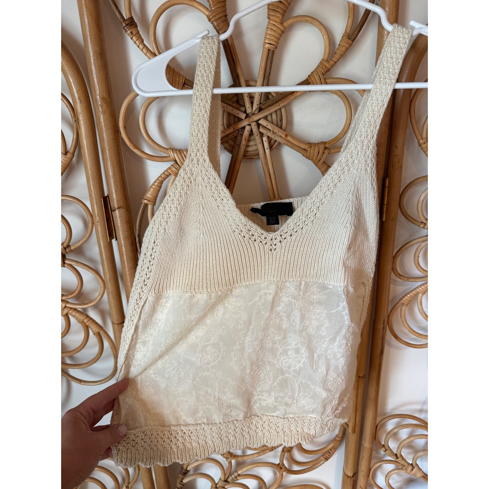 Zara Womens Medium Cream Knit Crochet‎ Floral Embroidered Camisole Tank Top Ecru